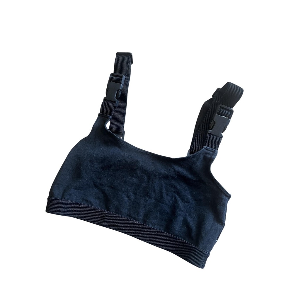 Wm Small Black Buckle Strap Cropped Buckles Tank Top‎ Athleisure Grunge Emo Goth